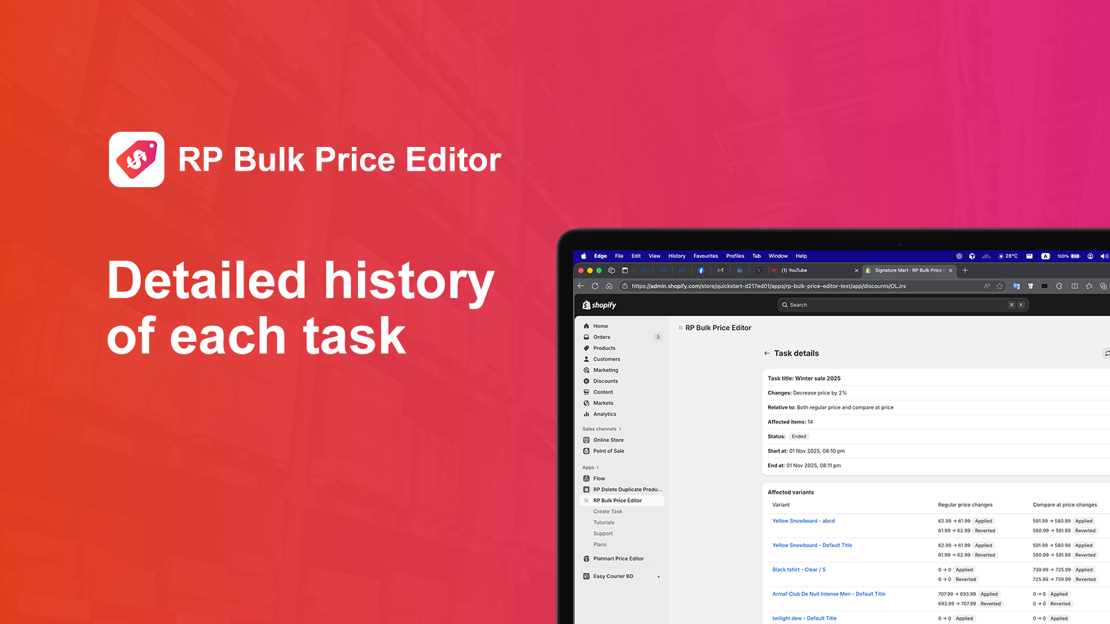 Detailed history of each task