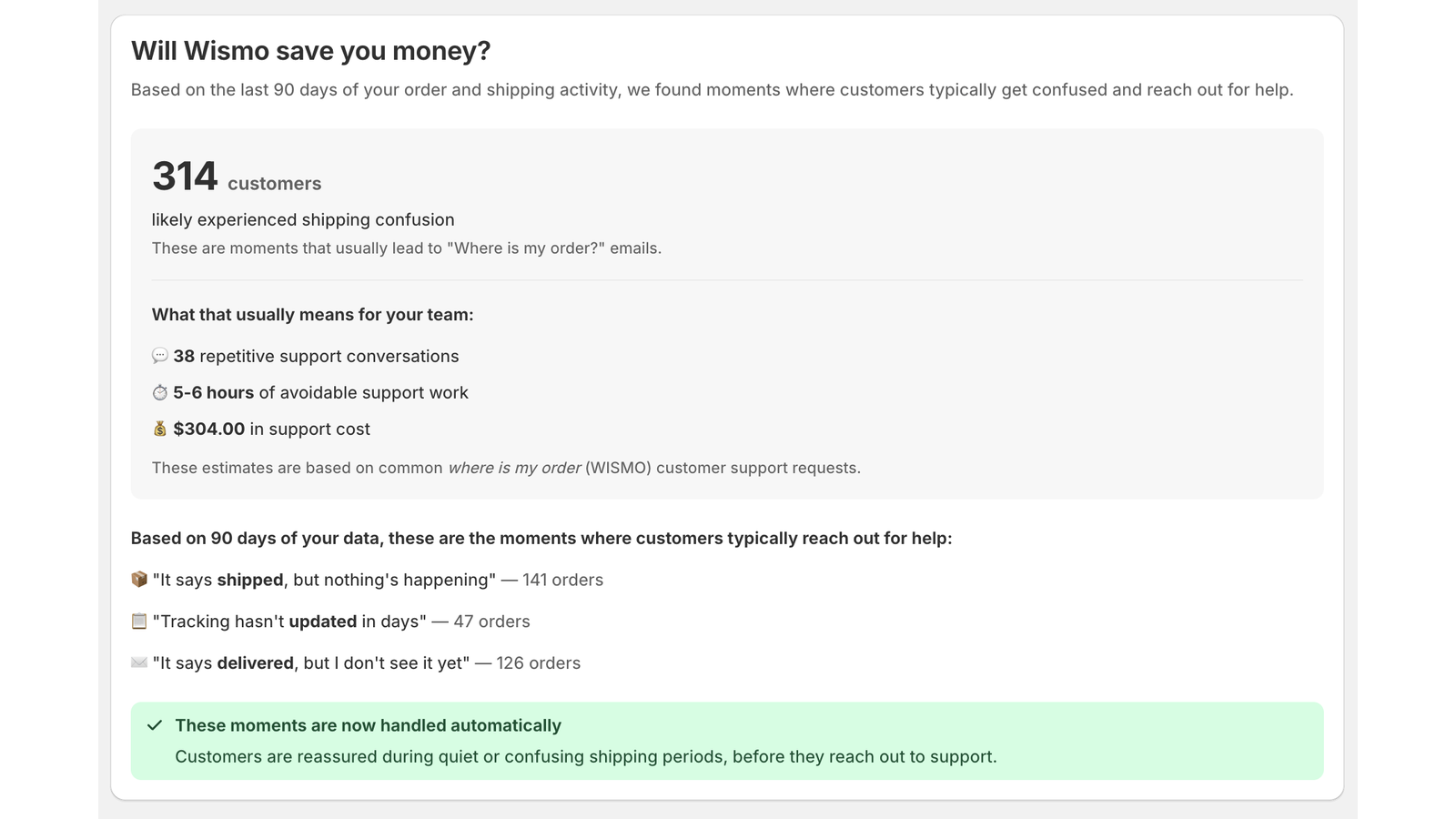 Immediately see if Wismo will save you money