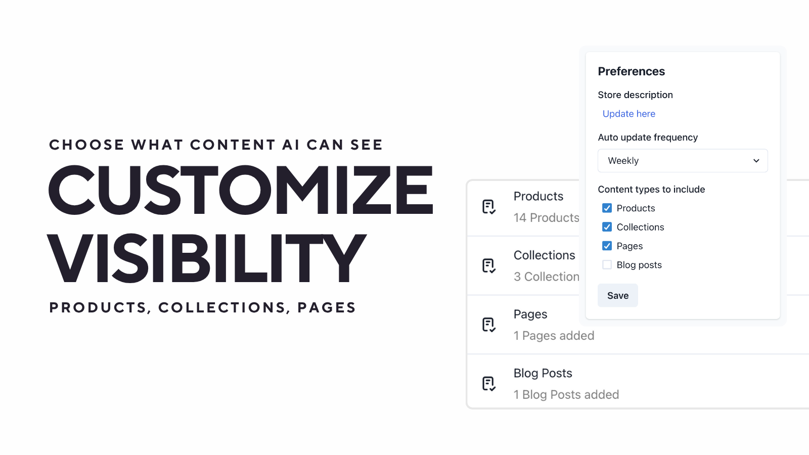 Customize visibility of products, collections, pages and blogs