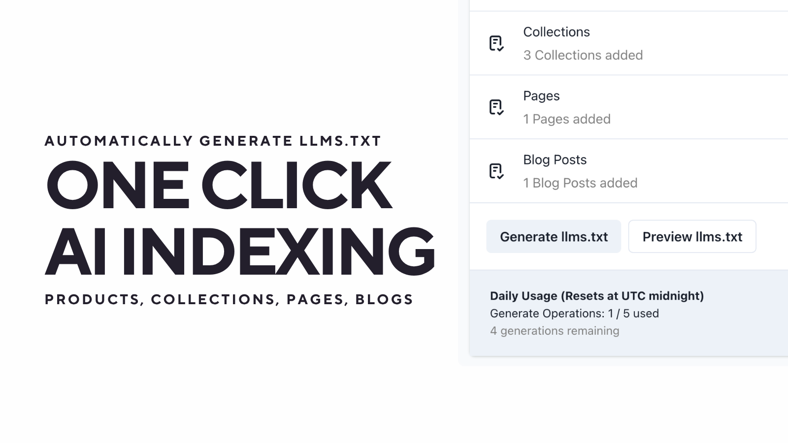 One-click auto-indexing by automatically generating LLMS.txt