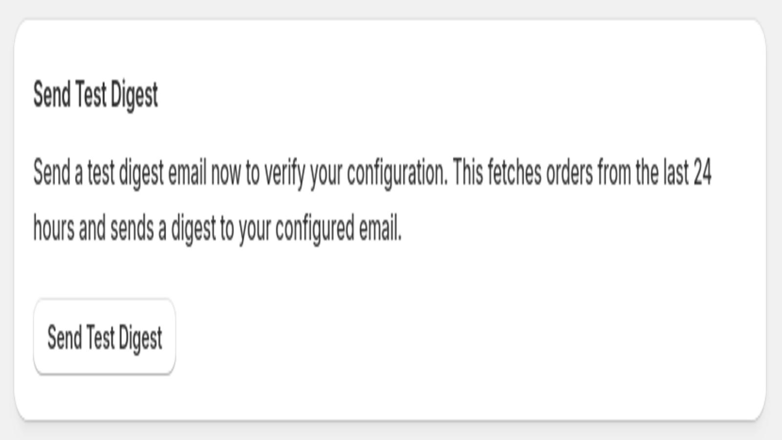 Order Digest settings page for test sending emails