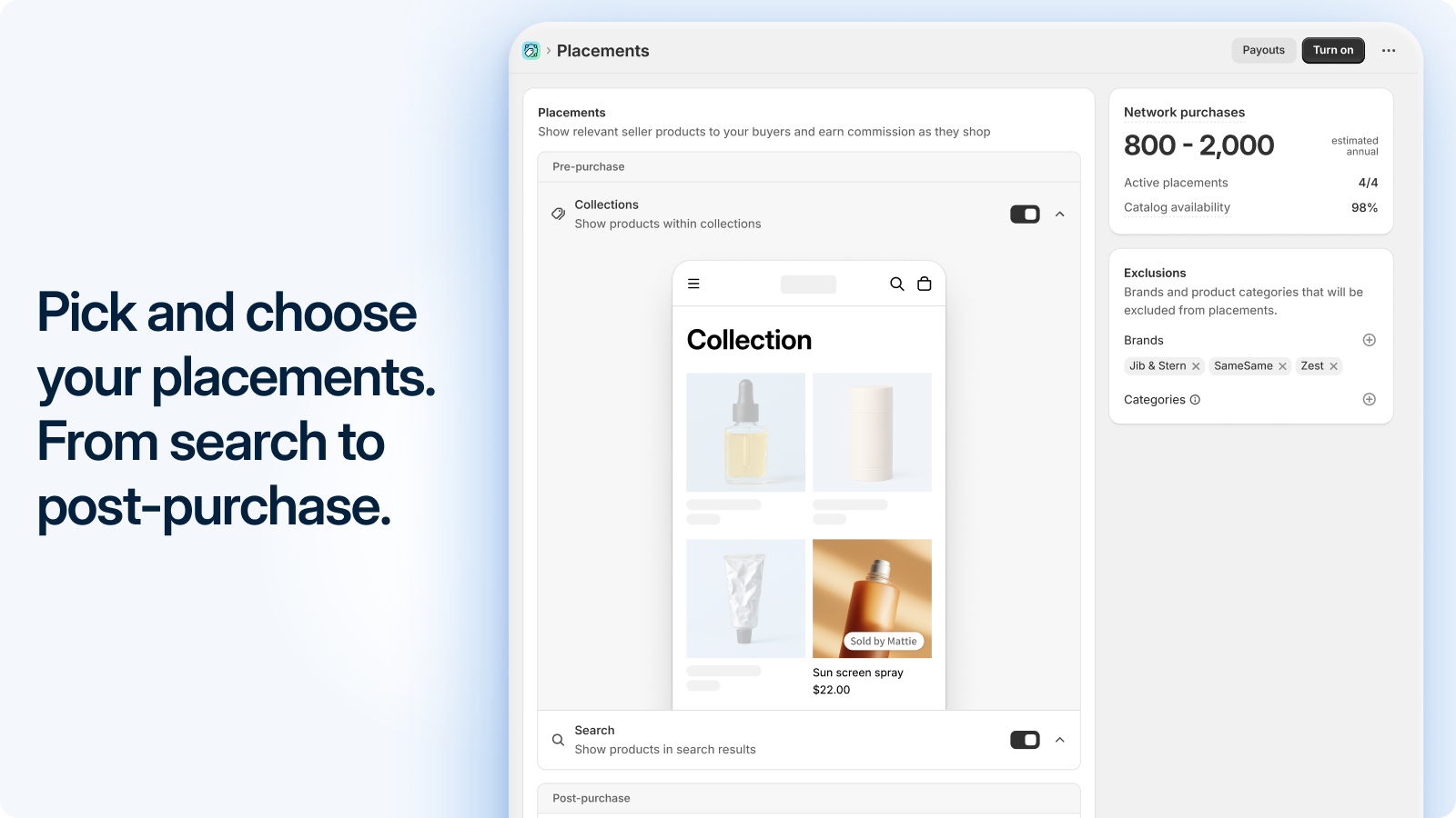 Image of the product network set up in the Shopify admin