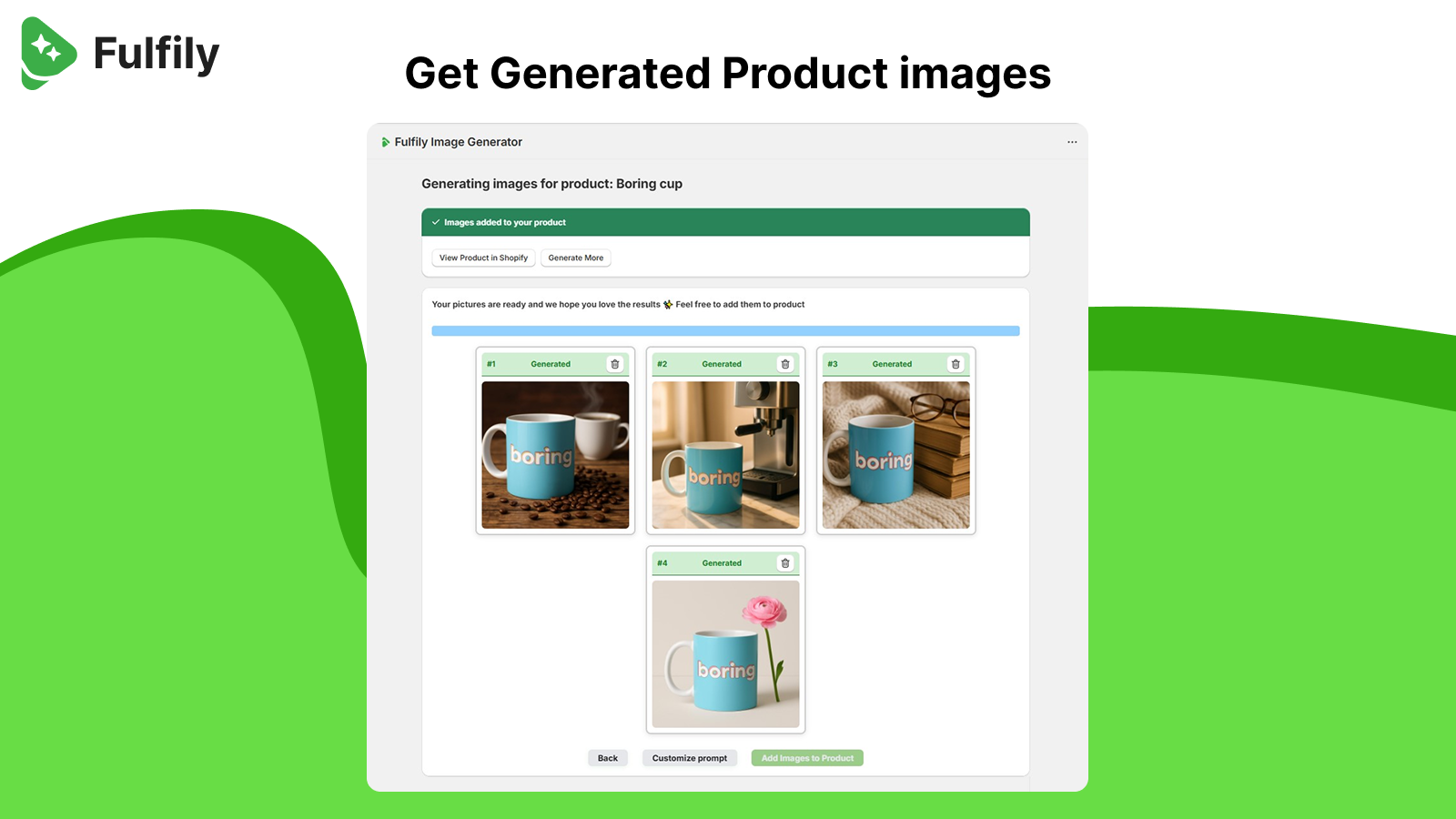 Generated images of a coffee mug in various settings