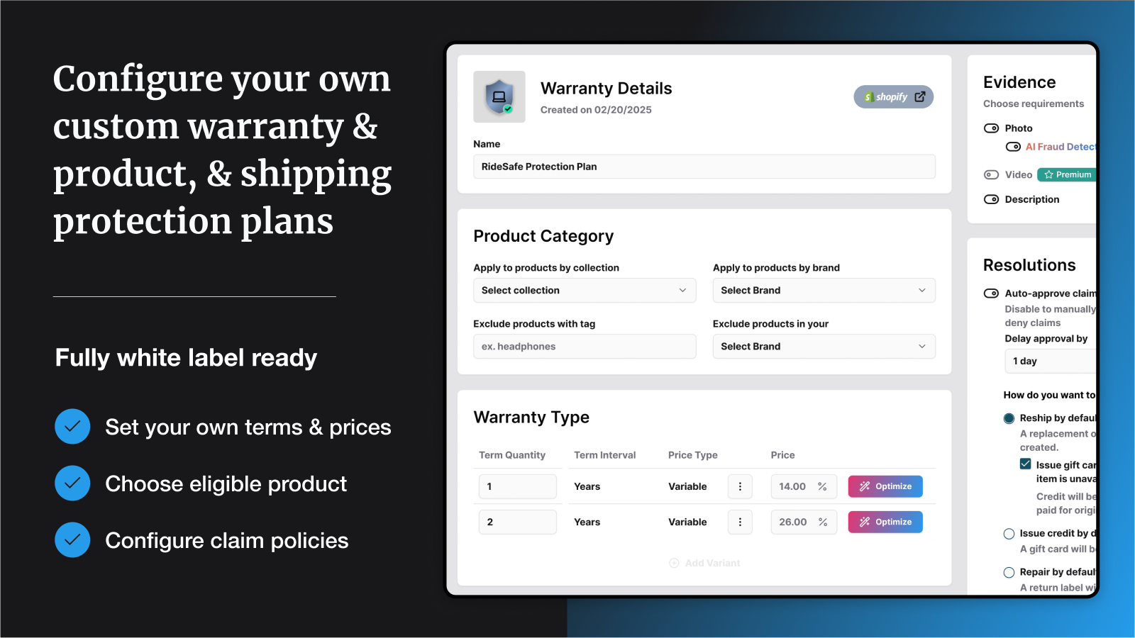 Configure your own custom warranty & product, & shipping protec