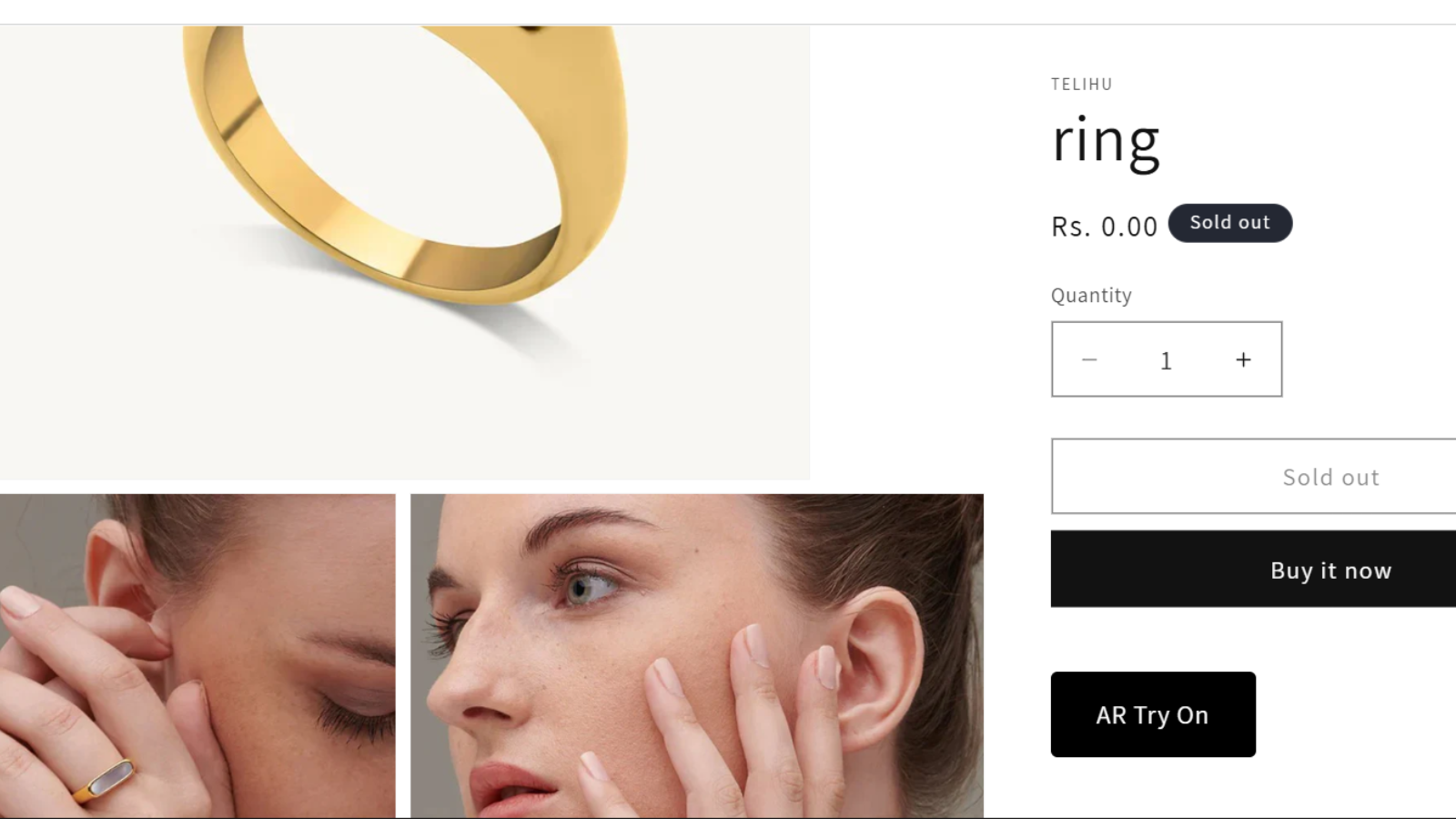 Product page with “AR Try On” button on ring listing