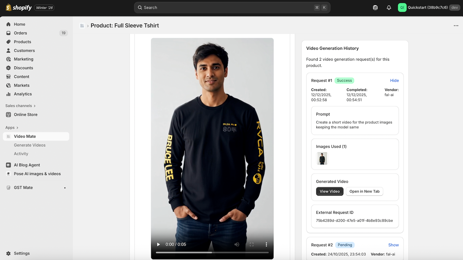 Generate the video and add it to your product page in one click