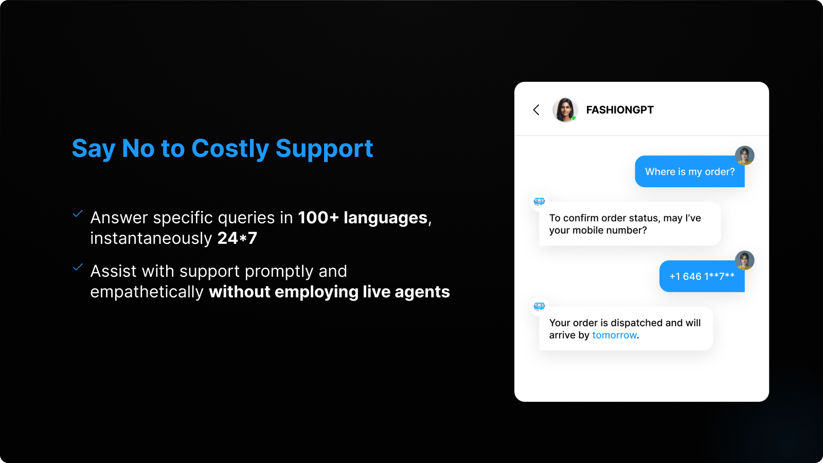 AI Chatbot for Support; AI Live Chat, 100+ languages - ChatGPT