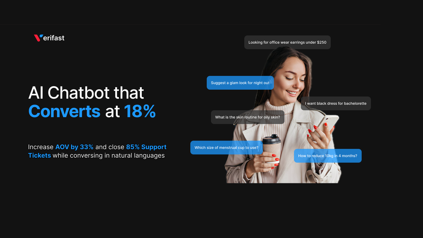 Prompt support & sales by AI Chatbot; AI chat in 100+ languages