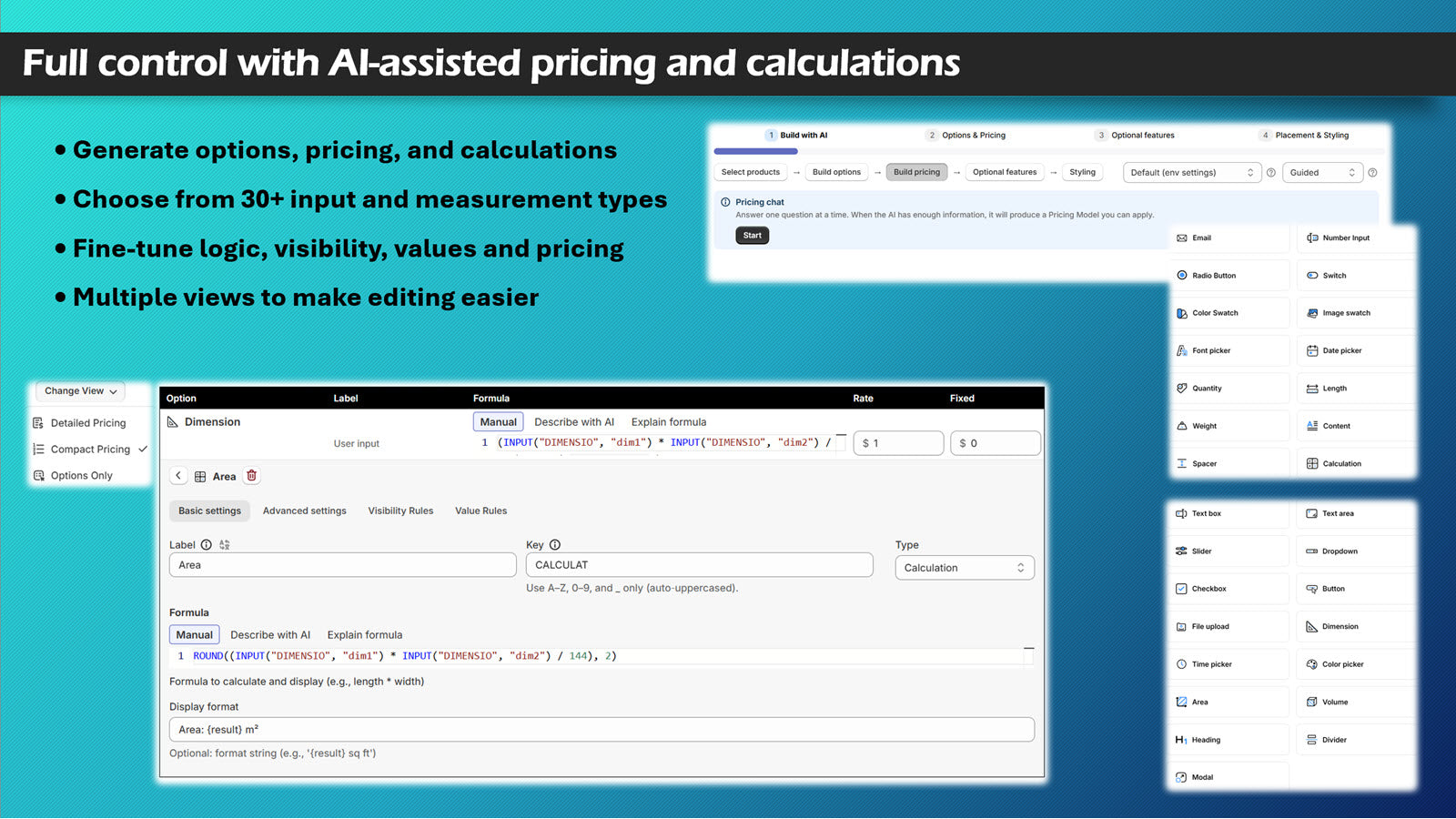 Create AI pricing calculators for custom and measured products