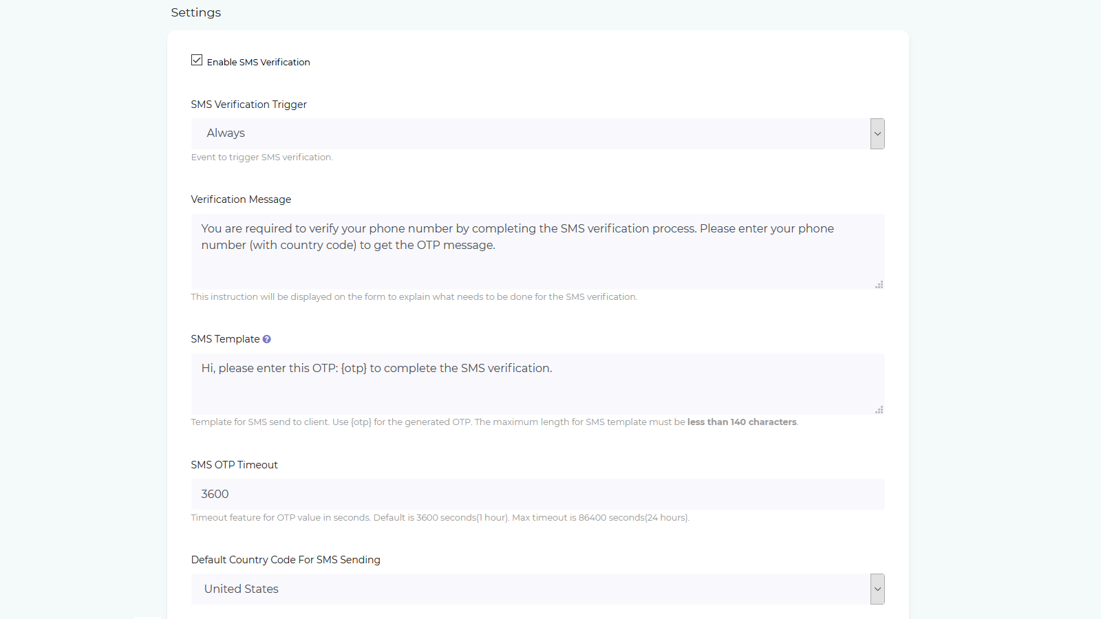 FraudLabs Pro SMS Verificaction App Settings