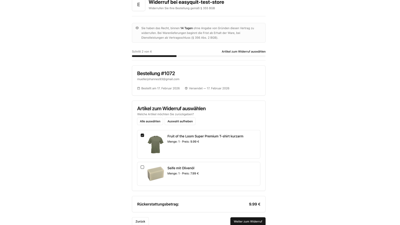 Jedes Produkt einzel anwählbar