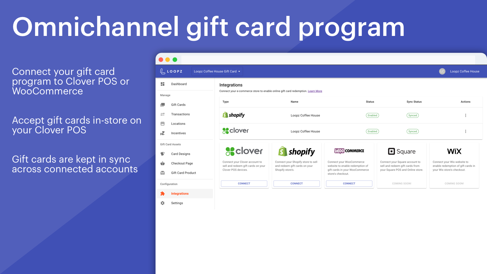 Omnichannel gift card program, connect Clover POS and Wordpress