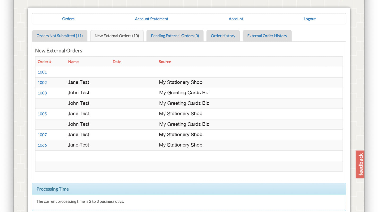 Imported orders ready to be reviewed