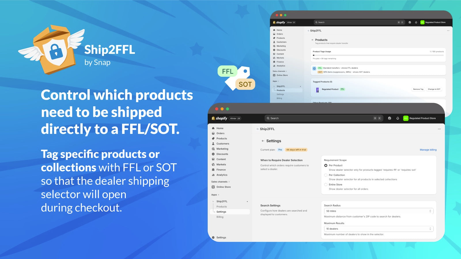 Product tagging and app settings configuration screens