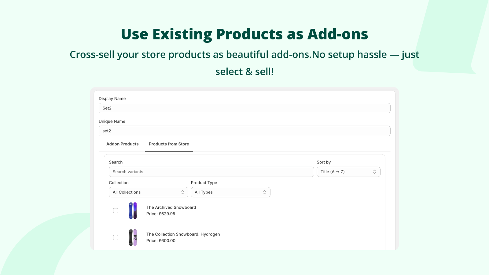 Use Existing Products as Add-ons