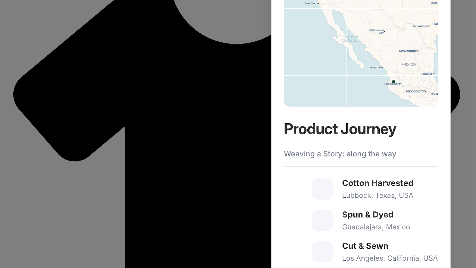 Product journey widget showing product journey details