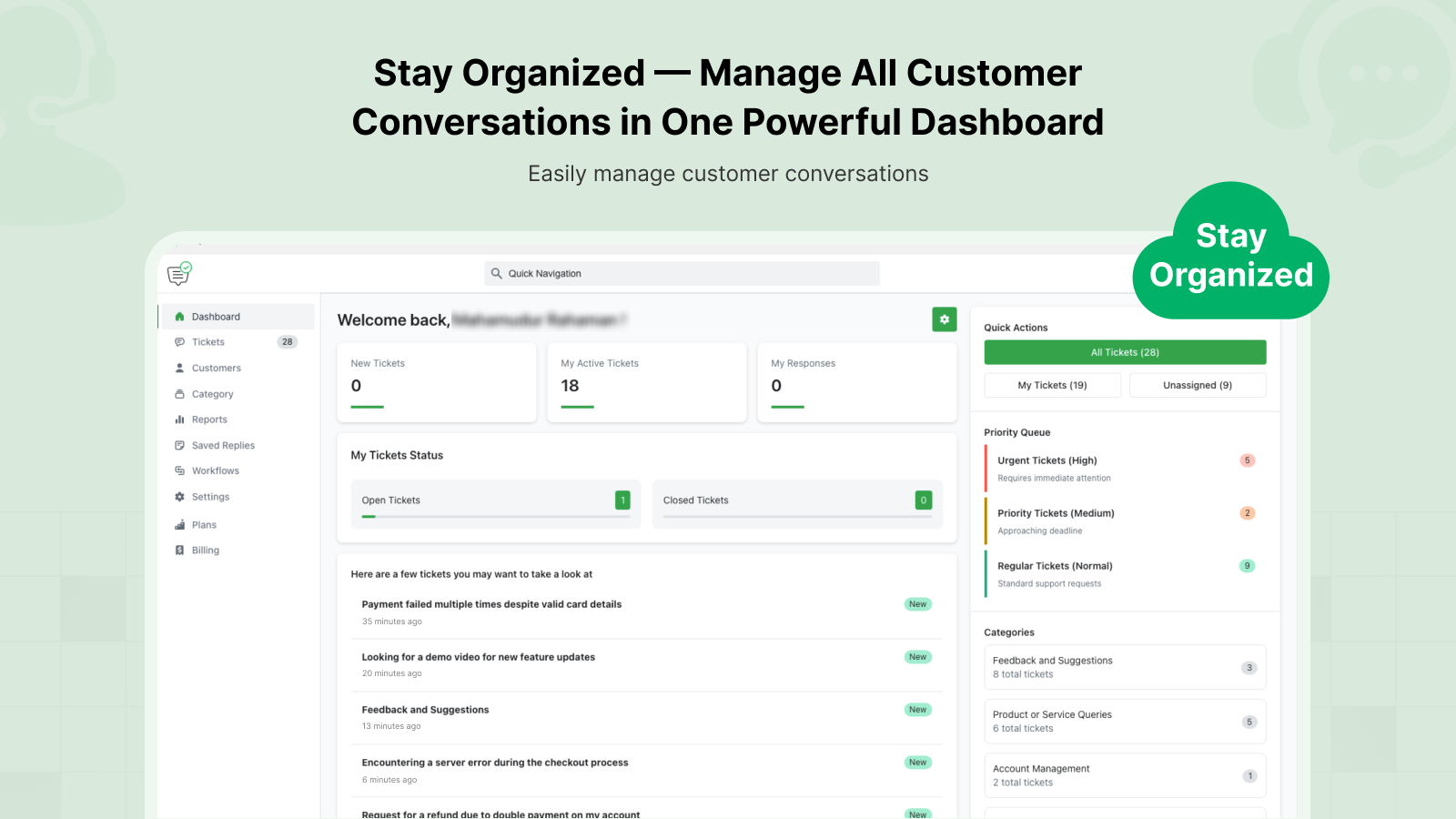 Organized Ticket Dashboard