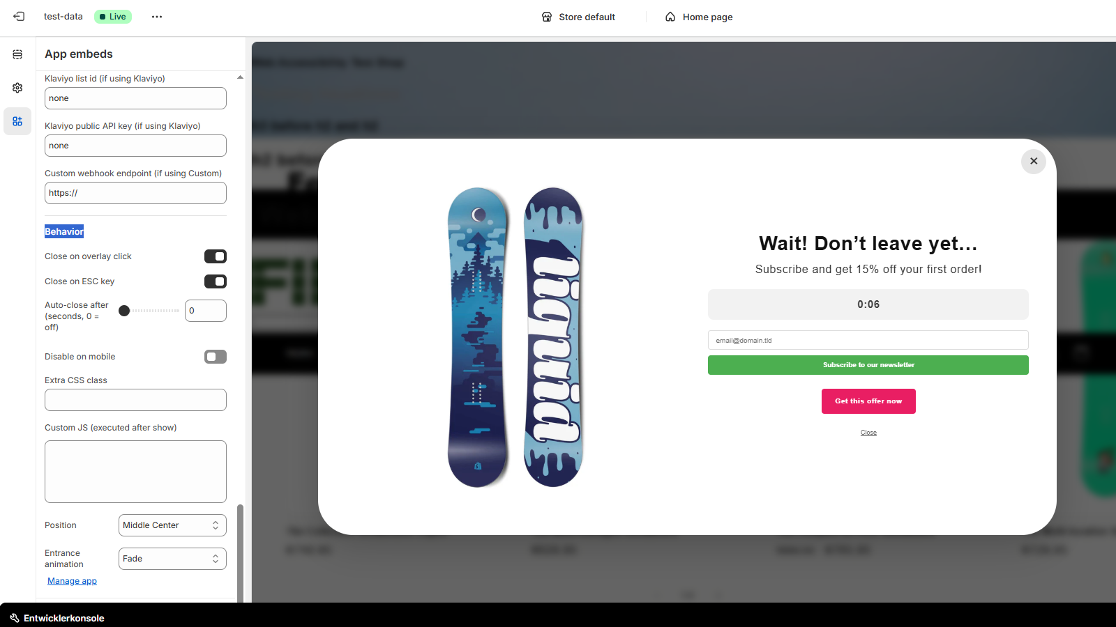 firwood Exit Popup - Edit Behaviour
