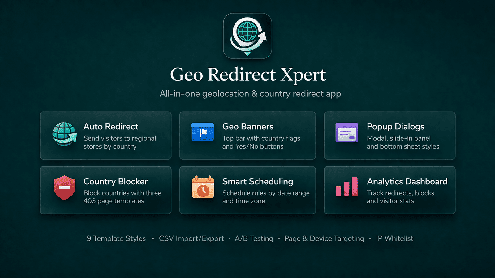 Geo Redirect Xpert features - redirect, banners, popups, blocker