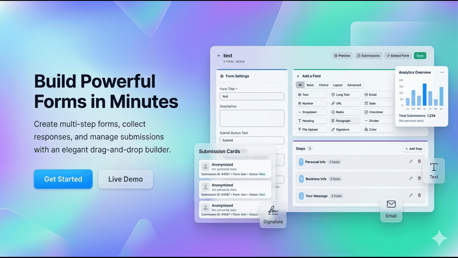 Form builder with drag and drop field types