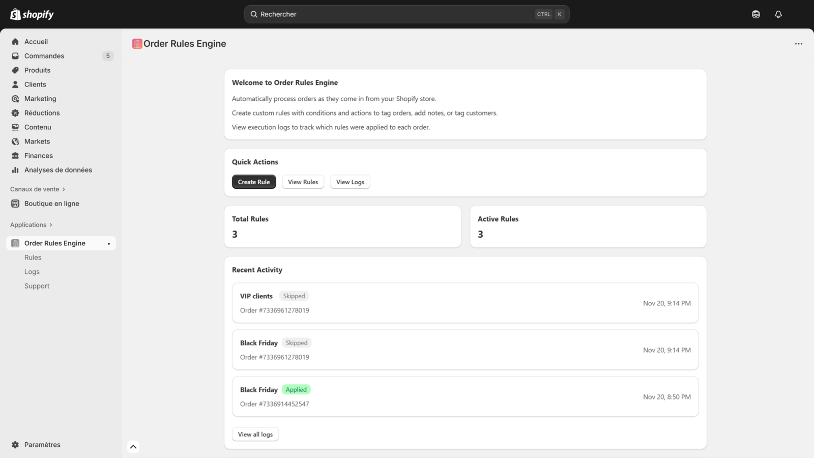 RuleWorks: Order Rules Engine dashboard