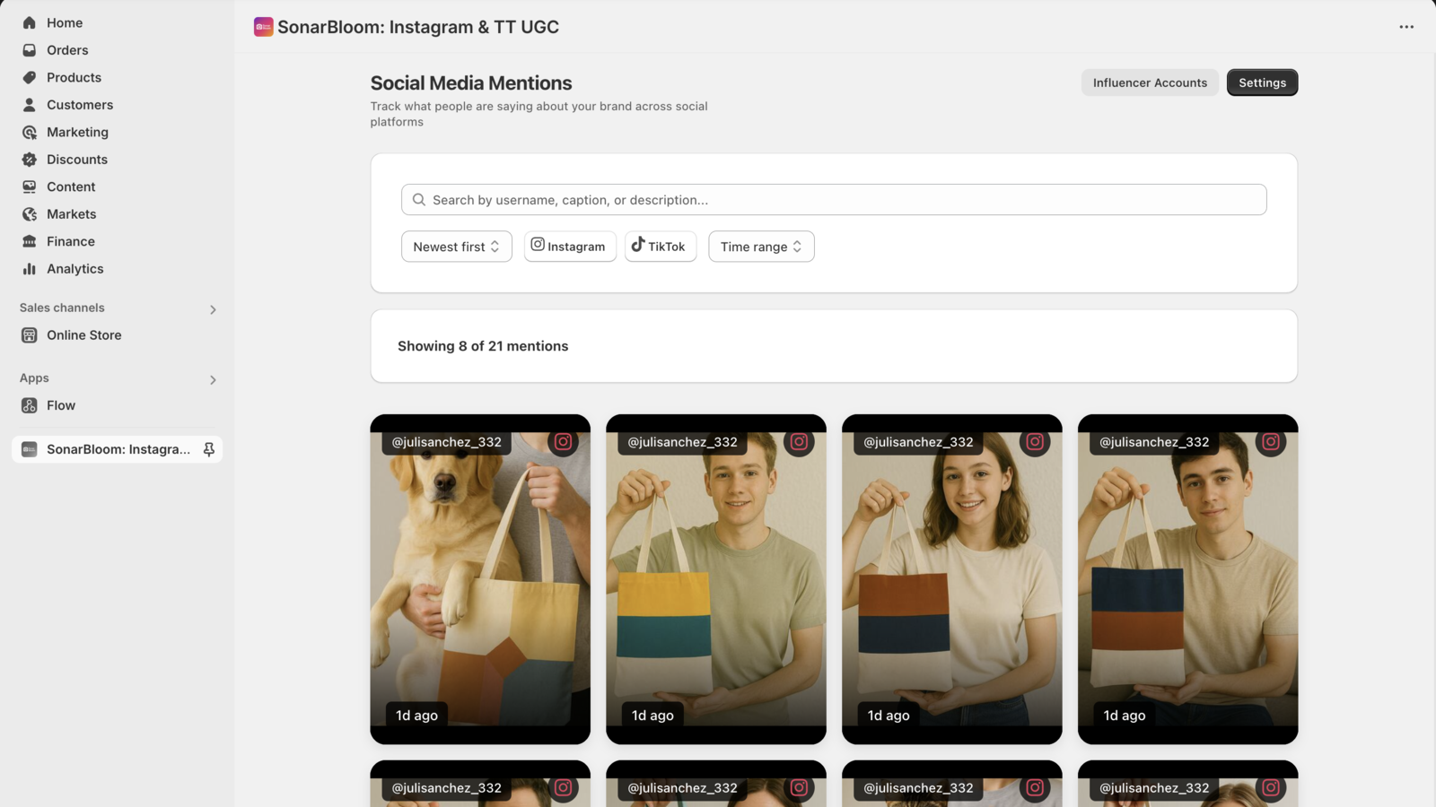 Tagged mention's dashboard view with testing account/AI people