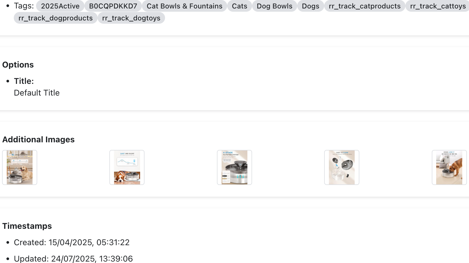 Show all products metadata