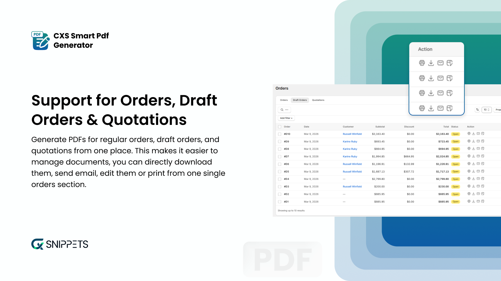 Support for Orders,Draft Orders and Quotation