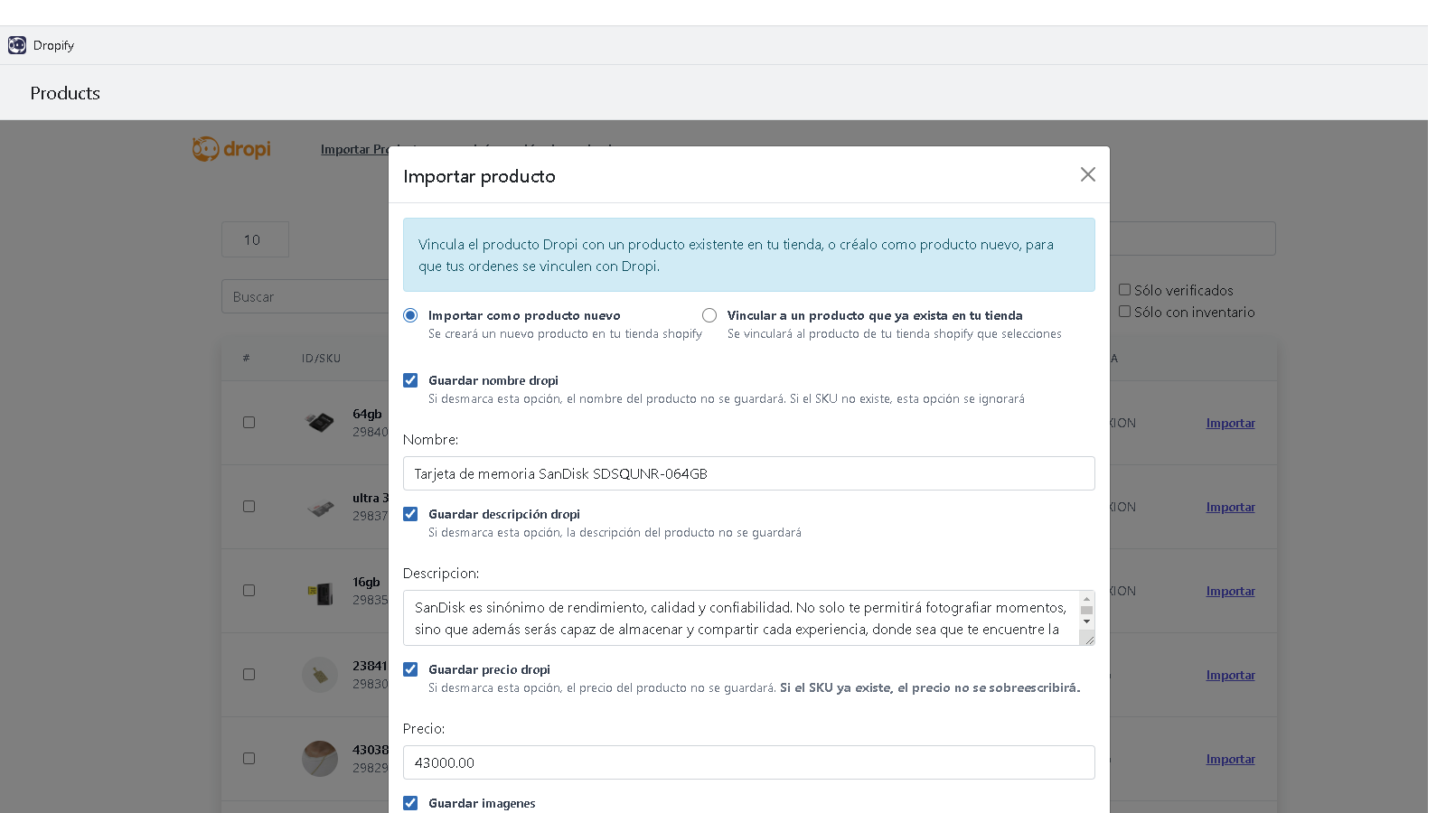 Modificar producto antes de importar