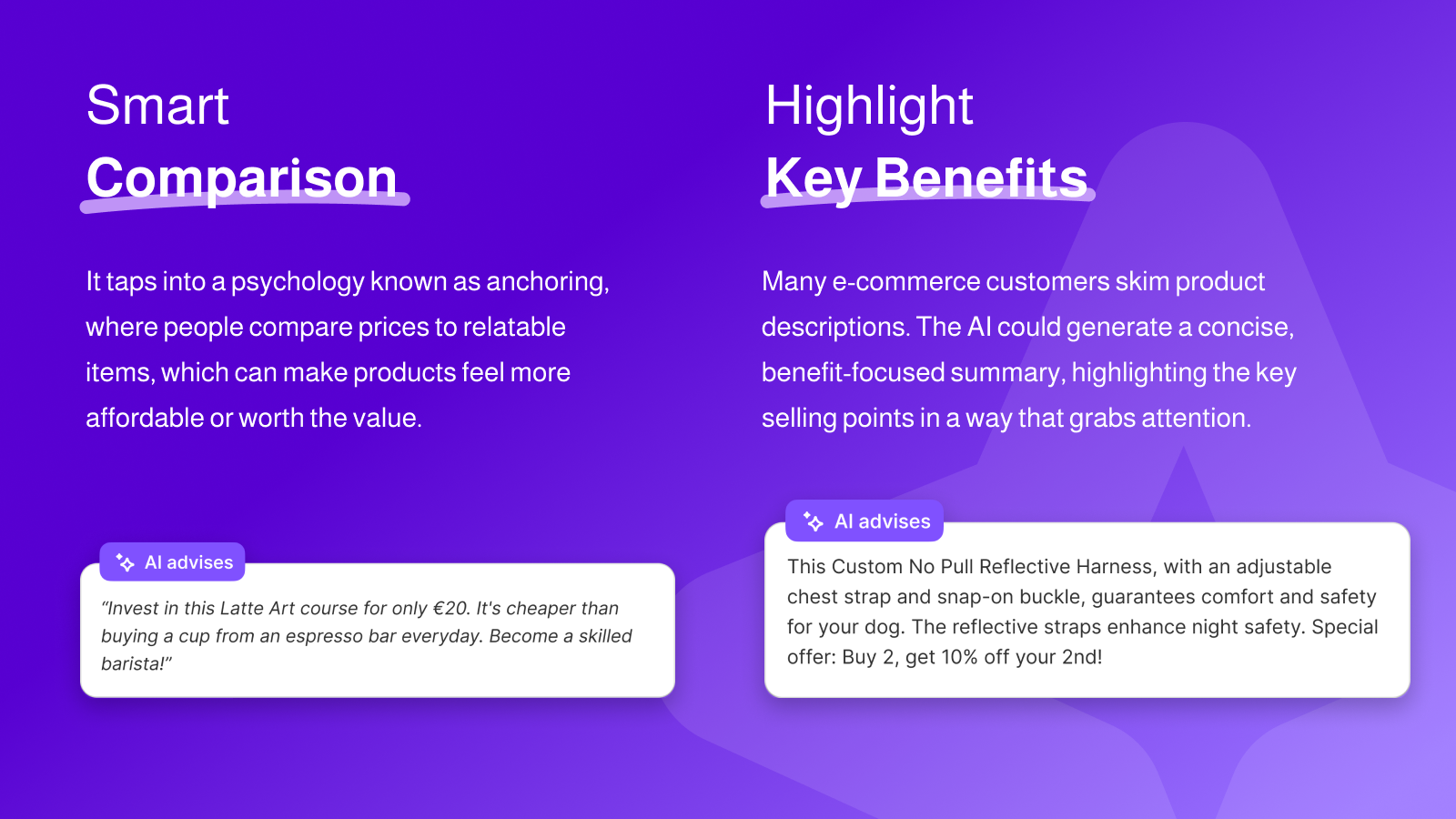 Benefits of "Smart comparison" and "Key benefits" generations