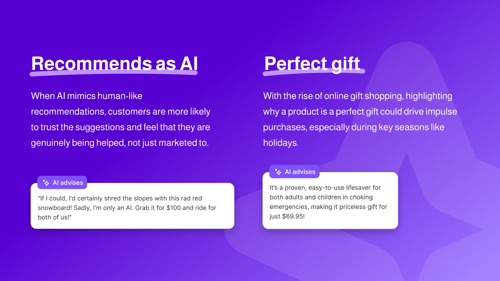 Benefits of "Recommends as AI" and "Perfect gift" generations