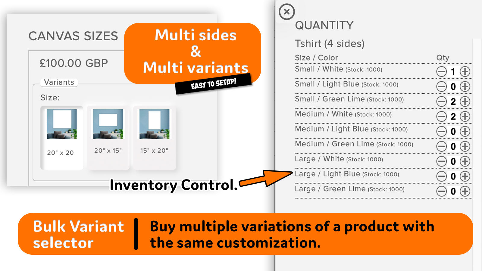 Qstomizer Inventory variations multiple sides