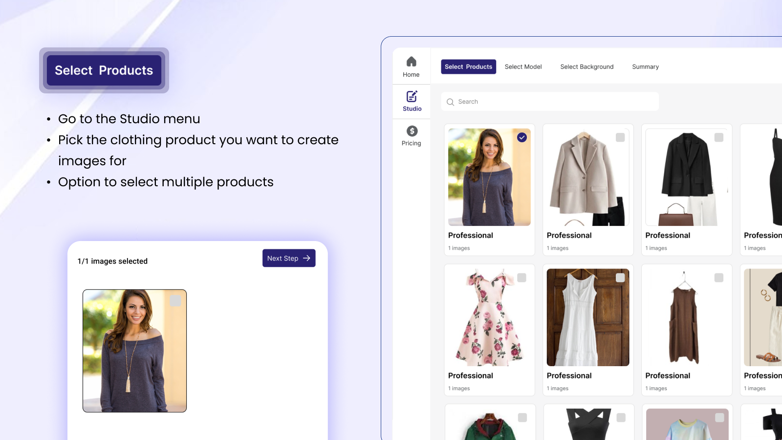 Selection of the product