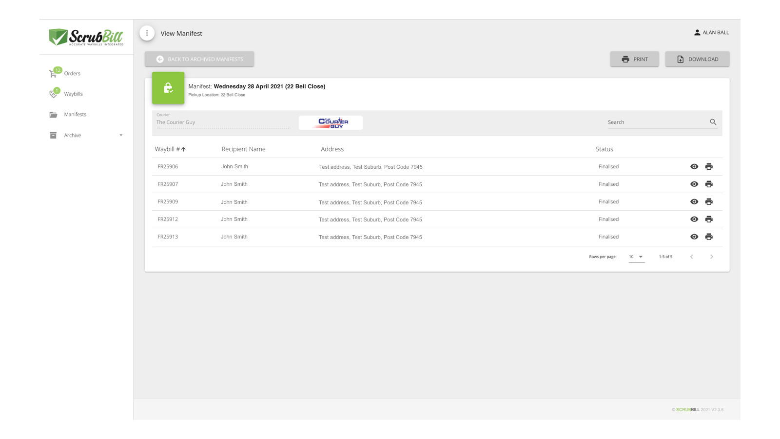 ScrubBill App Manifest page view
