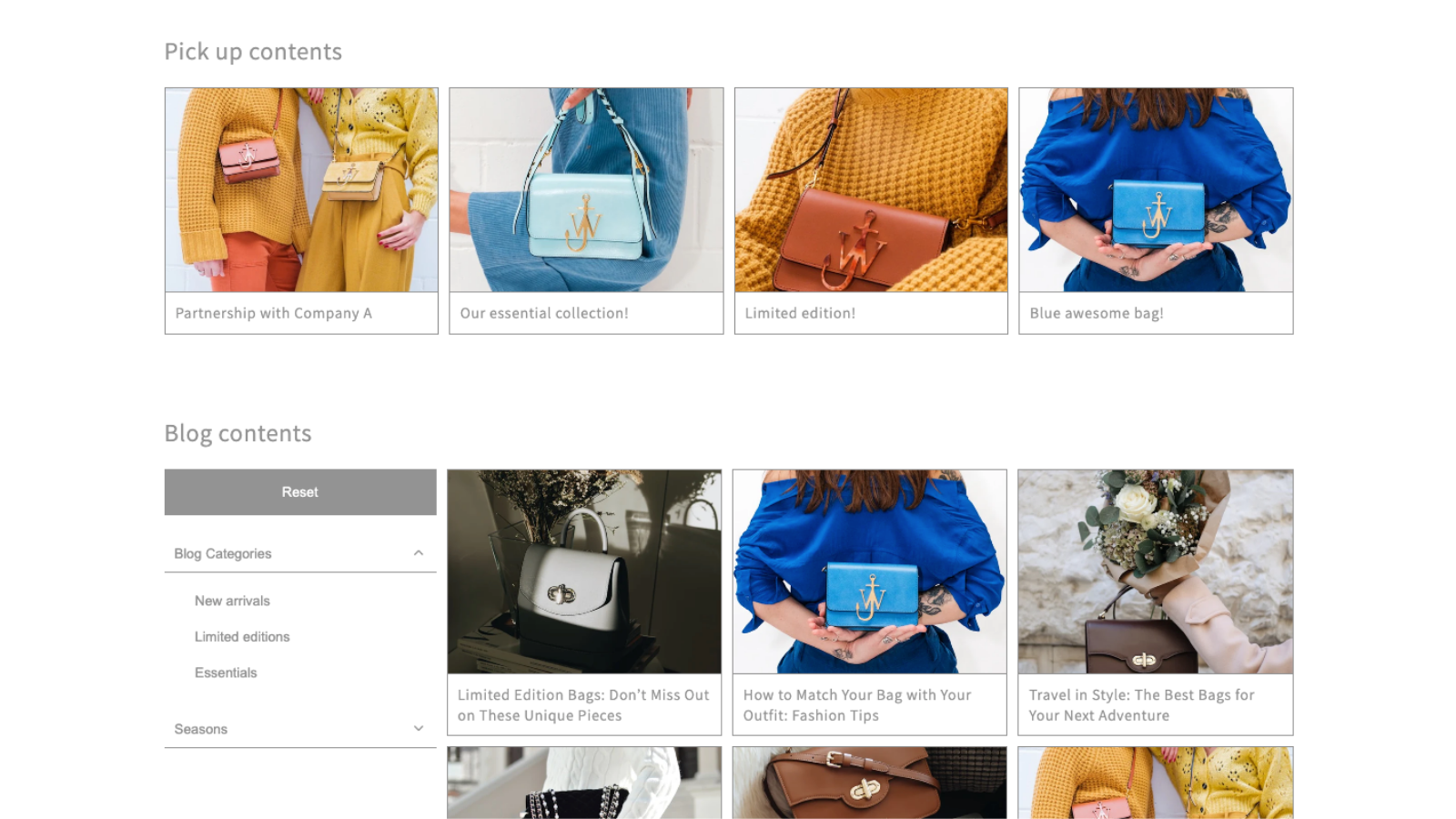 Blog article filtering with tags