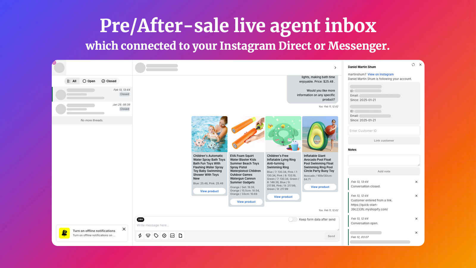 Pre/After sale live agent inbox