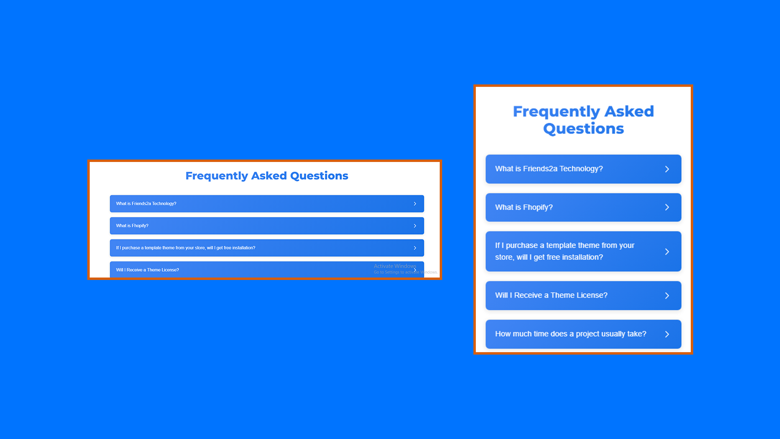 Example of FAQ section with questions and answers
