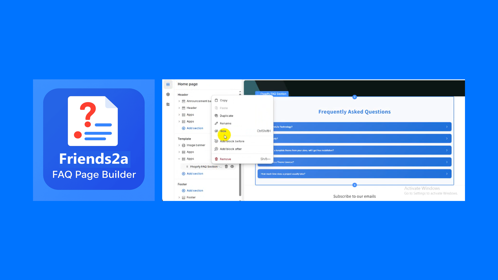 Customizable FAQ design settings in Shopify editor