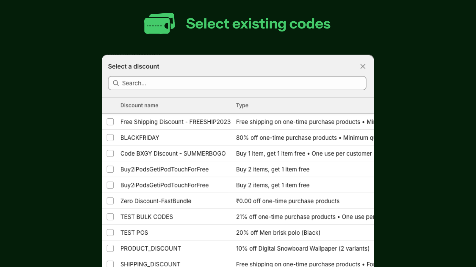 Select existing discounts