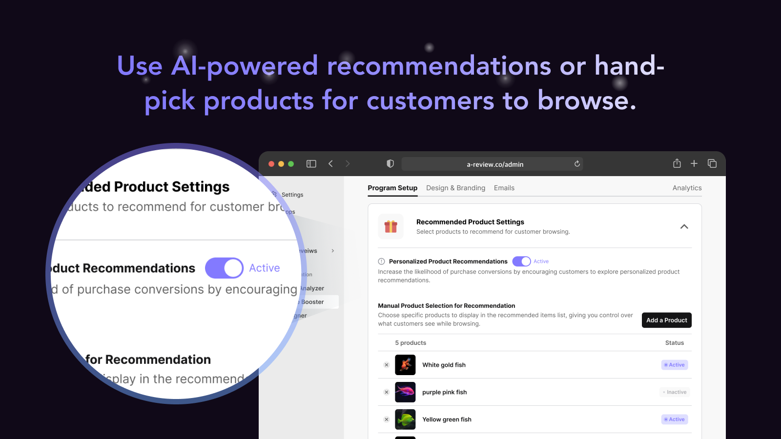 Hand-pick products for customers to browse or use AI