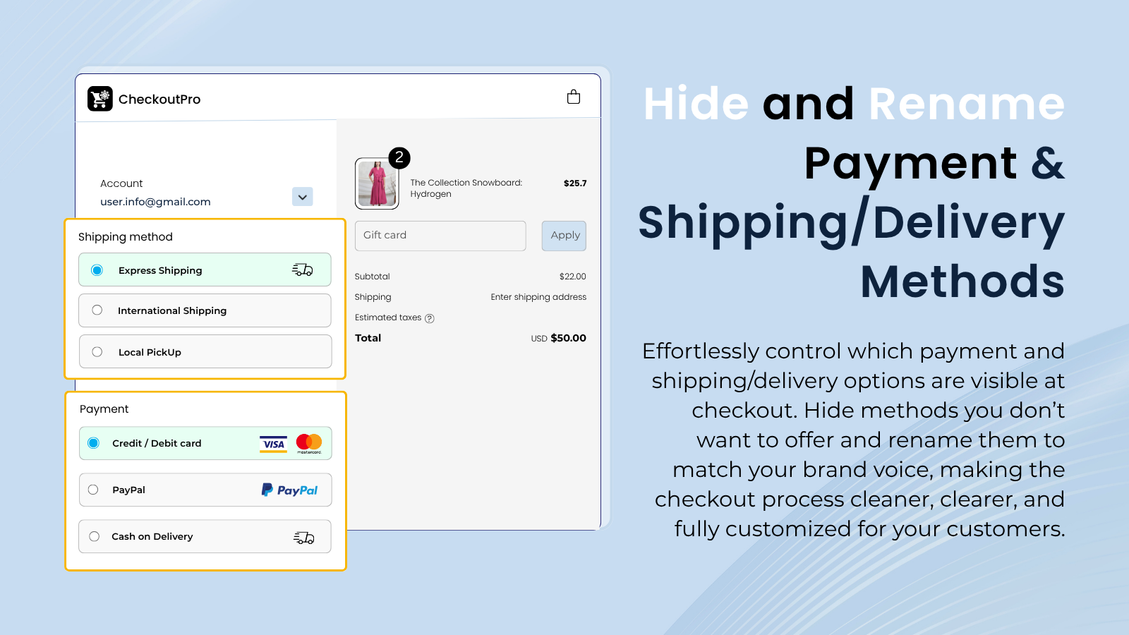 Hide and Rename payment/delivery options