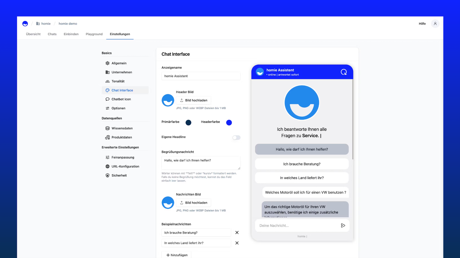 homie Chat-Interface Builder