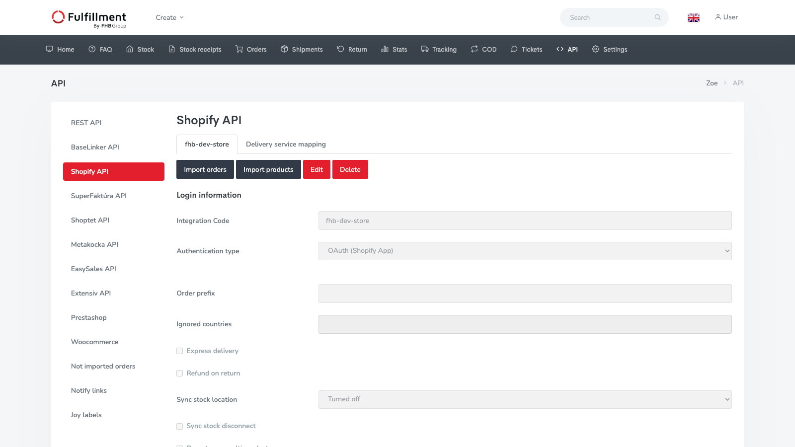 Shopify integratiion configuration