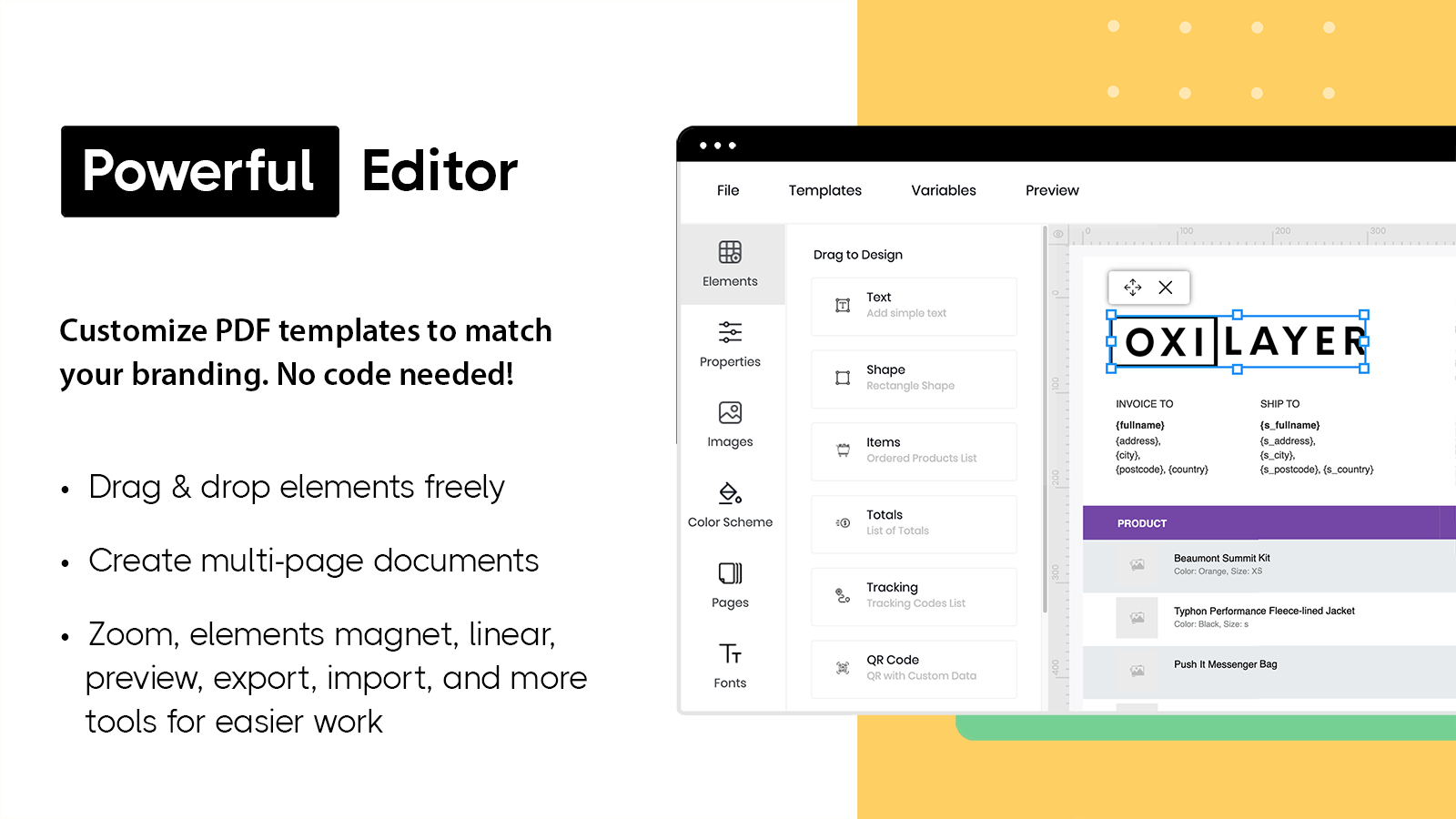 PDF invoice template editor