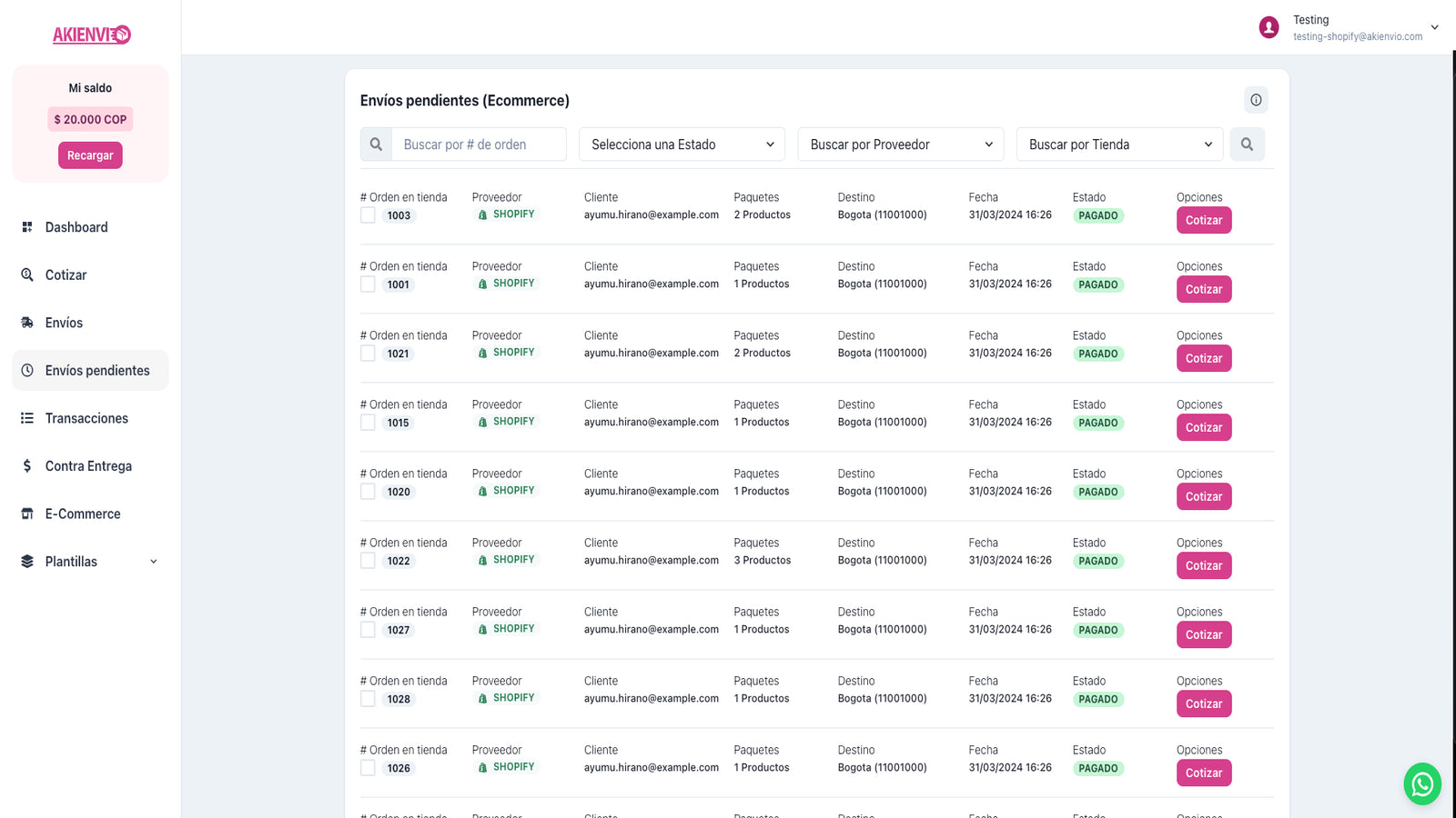 Integración de shopify