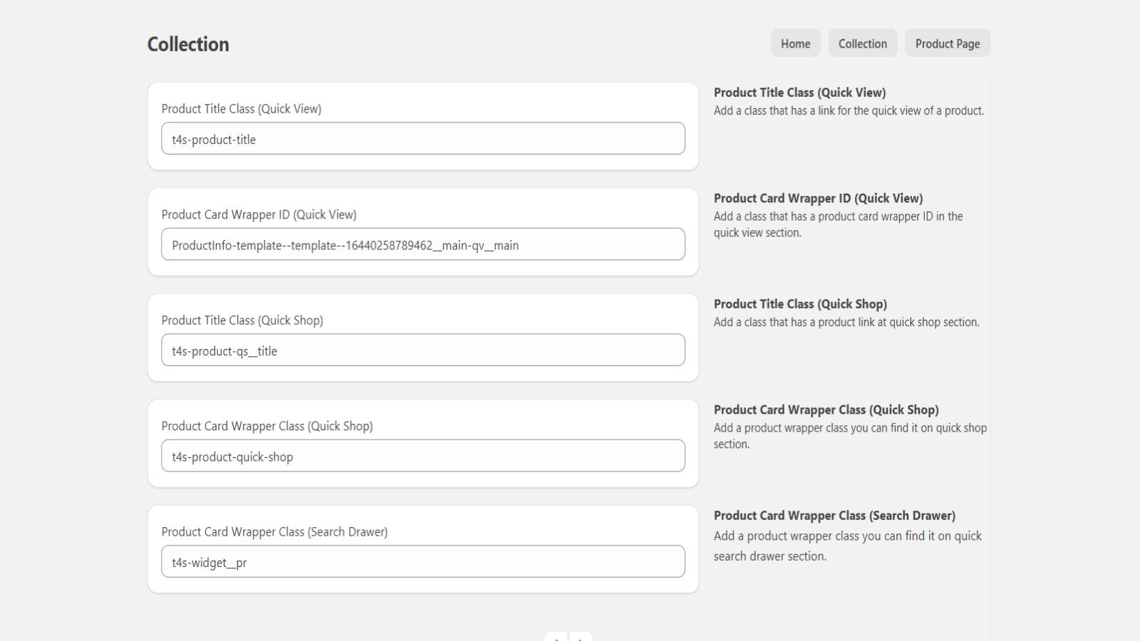 collection setting page