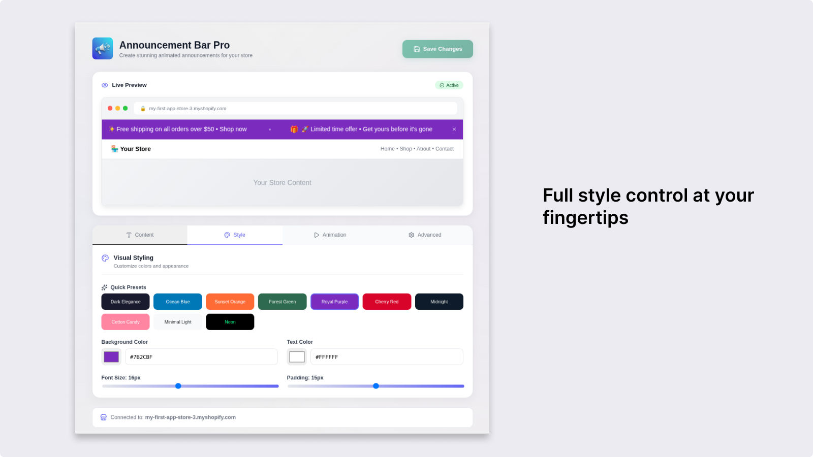 Customize colors fonts and themes for your announcement bar