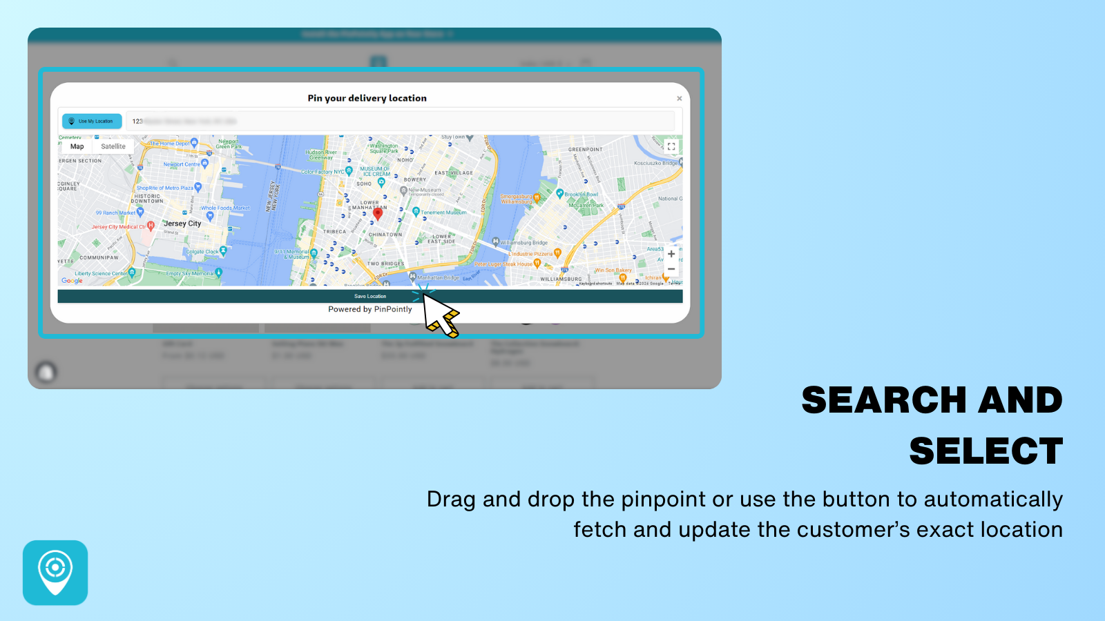 Drag and drop pinpoint or auto-fetch location button