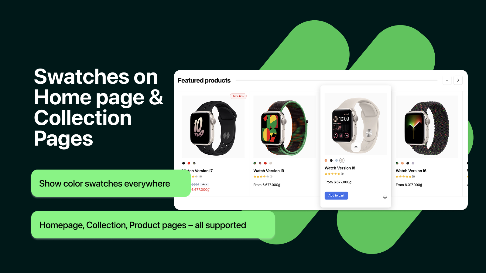 Swatches on Home page & Collection Pages