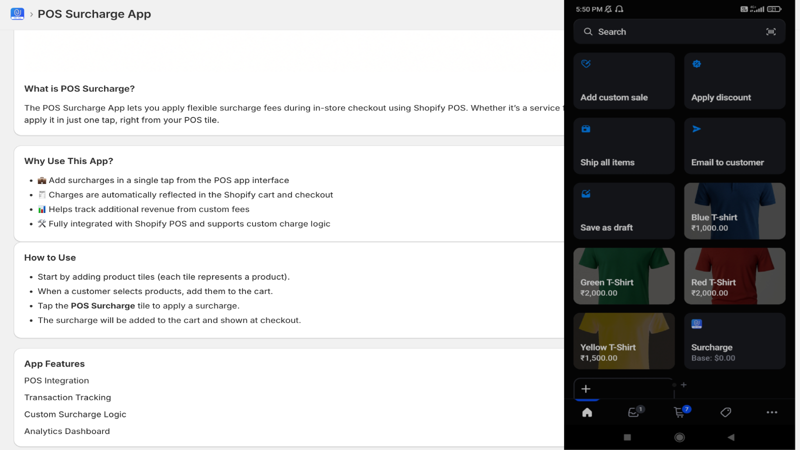POS Fee tile card in pos